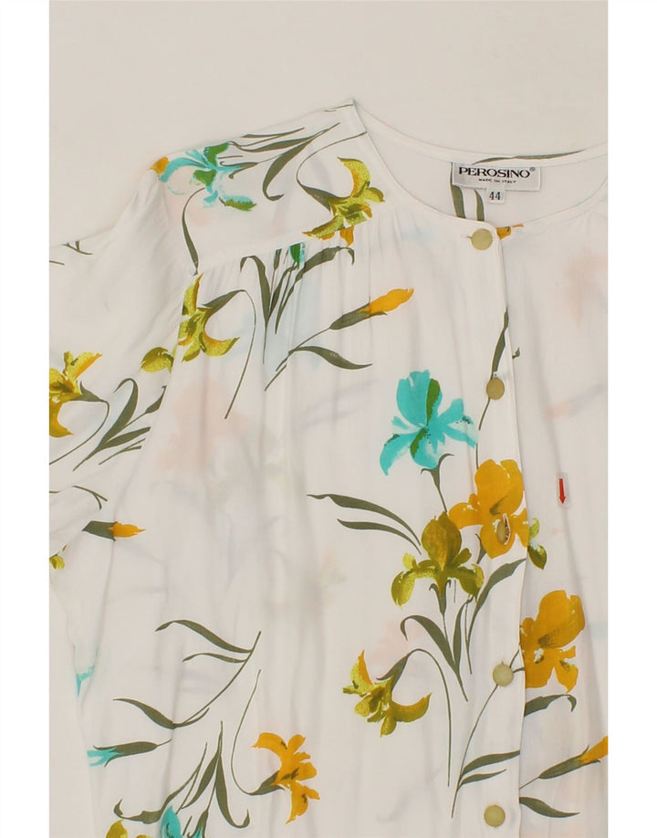 VINTAGE Womens Short Sleeve Shirt Blouse IT 44 Medium White Floral Vintage Vintage and Second-Hand Vintage from Messina Hembry 