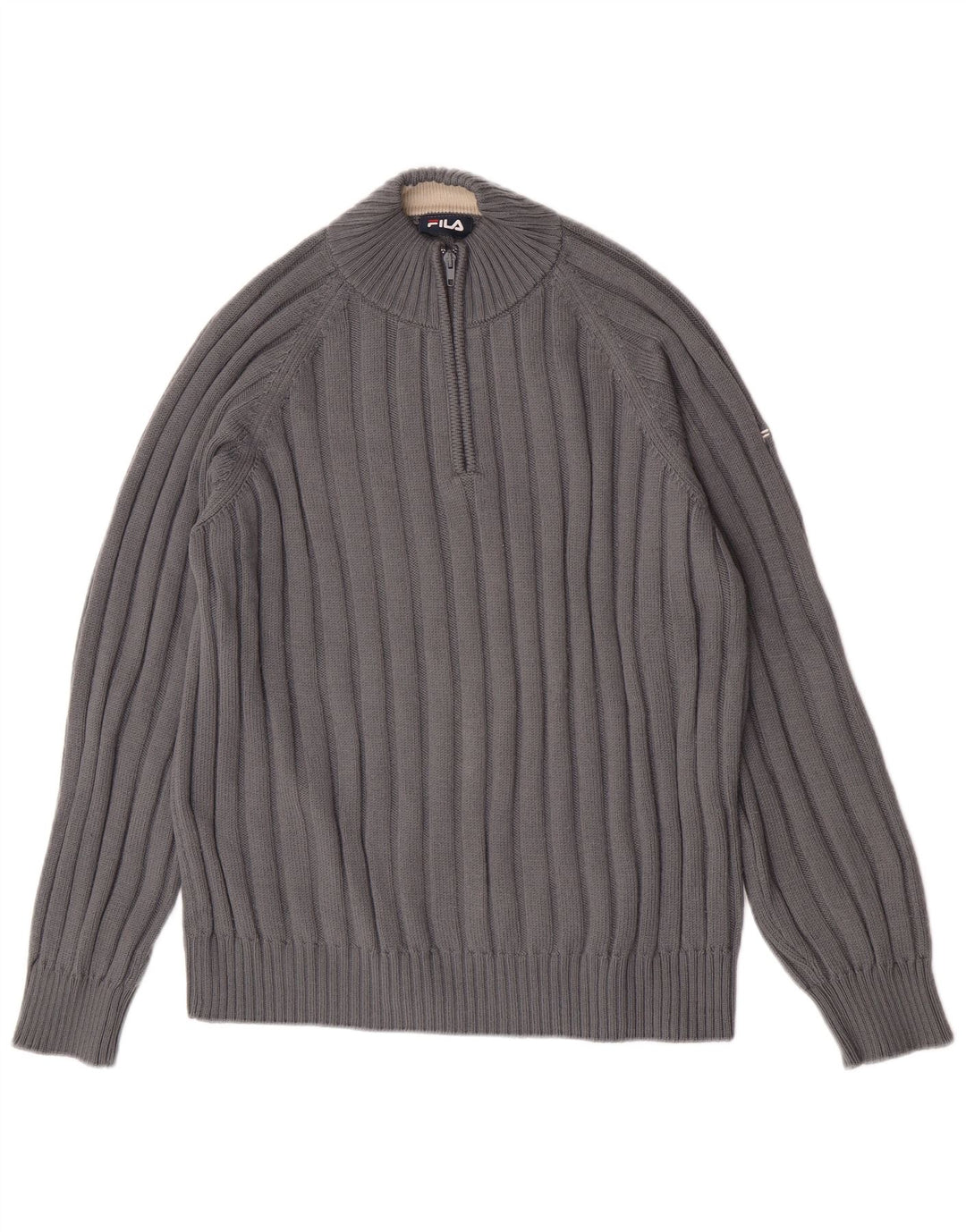 Fila Mens Zip Neck Jumper Sweater Large Grey Merino Wool