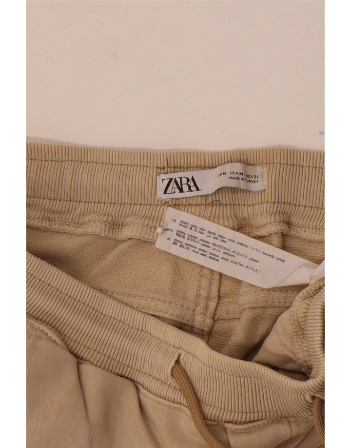 Zara Mens Cargo Sport Shorts Medium Beige Cotton