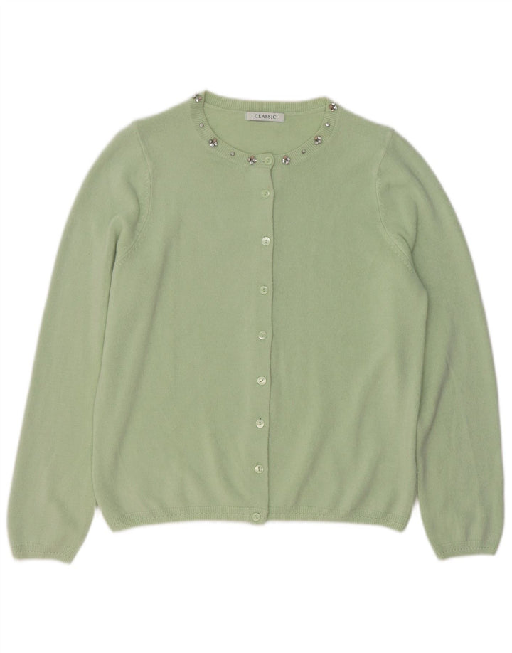 MARKS & SPENCER Womens Classic Cardigan Sweater UK 12 Medium Green Acrylic