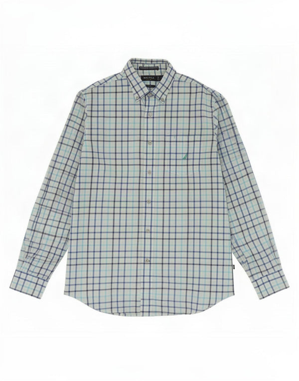 Nautica Mens Classic Fit Shirt Medium Blue Check Cotton