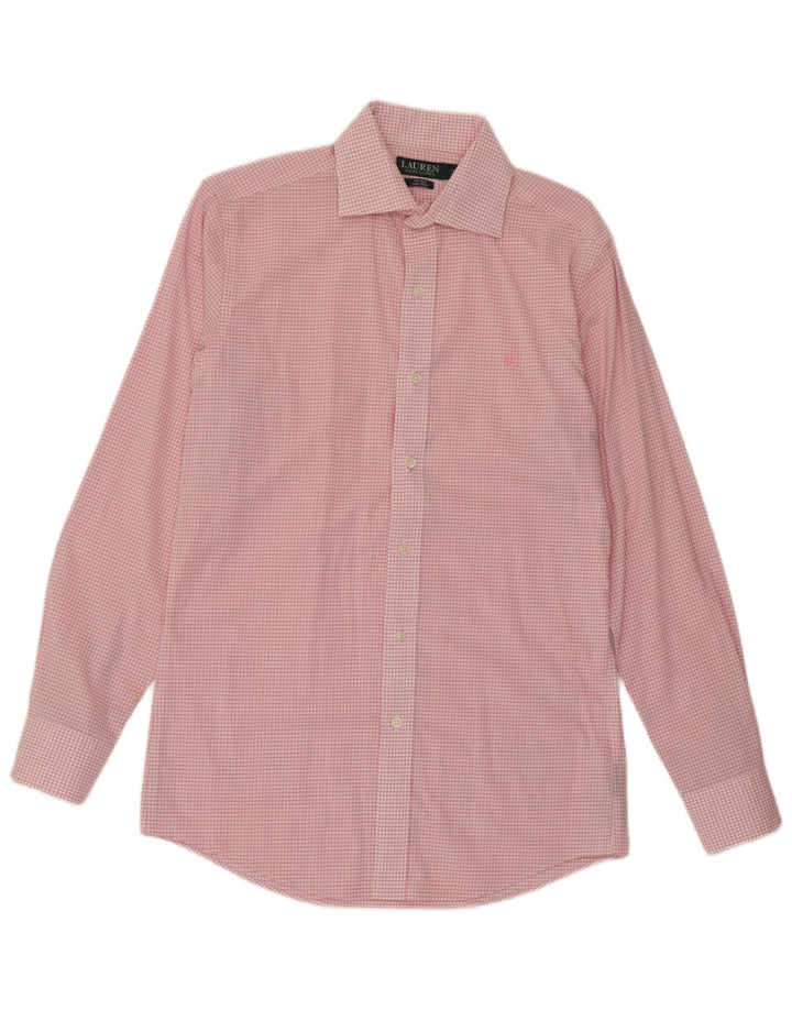 Ralph Lauren Mens Fitted Shirt Size 15 38 Medium Pink Check Cotton