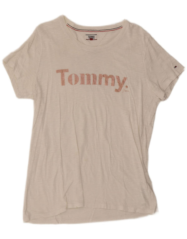 Tommy Hilfiger Damen-T-Shirt mit Grafik, UK 18, XL, weiße Baumwolle