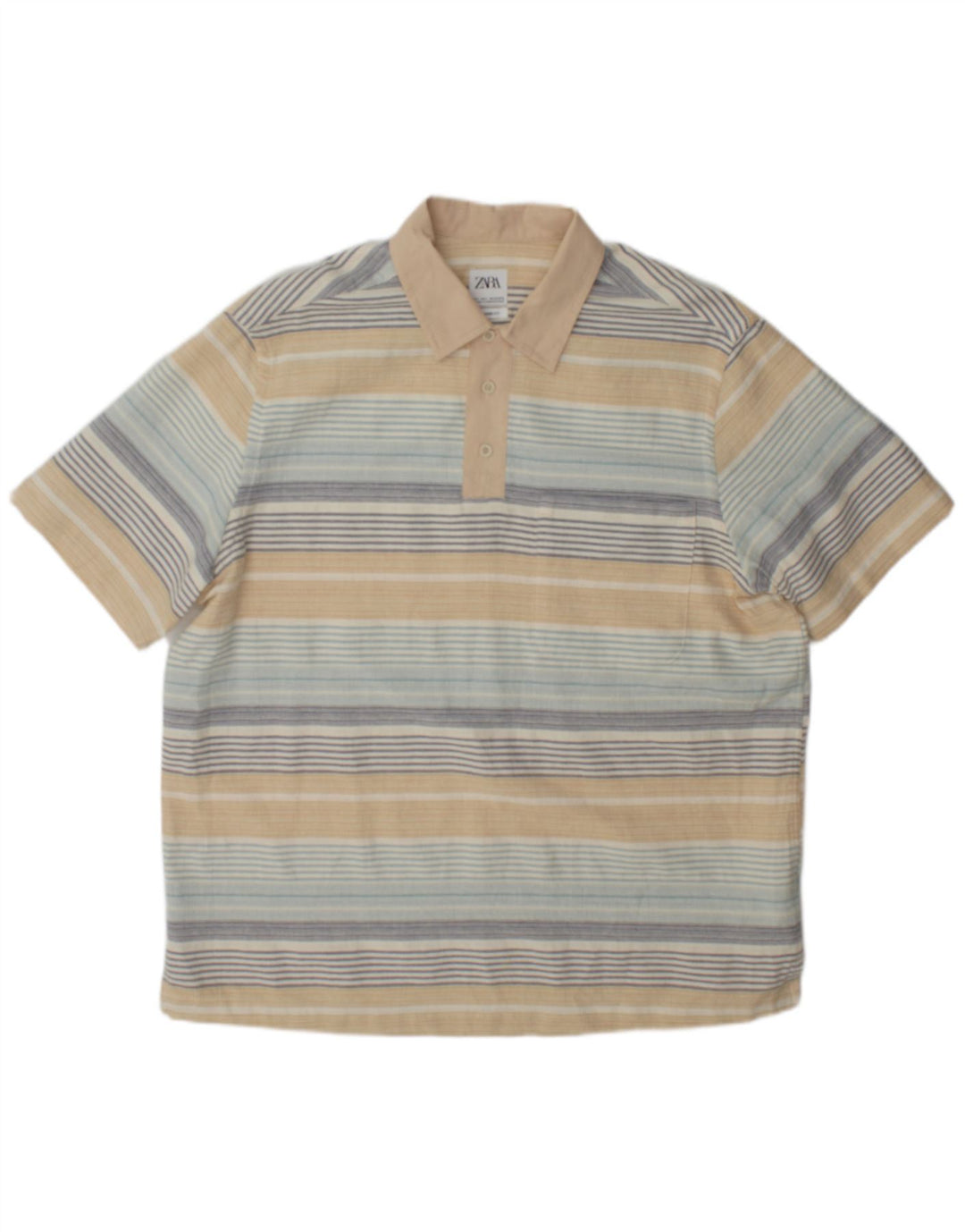 Zara Mens Polo Shirt Large Multicoloured Striped Cotton