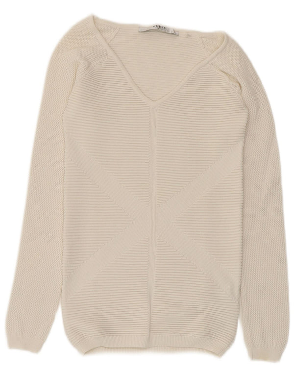 Guess Maglione da donna con scollo a V UK 4 XS Viscosa bianca