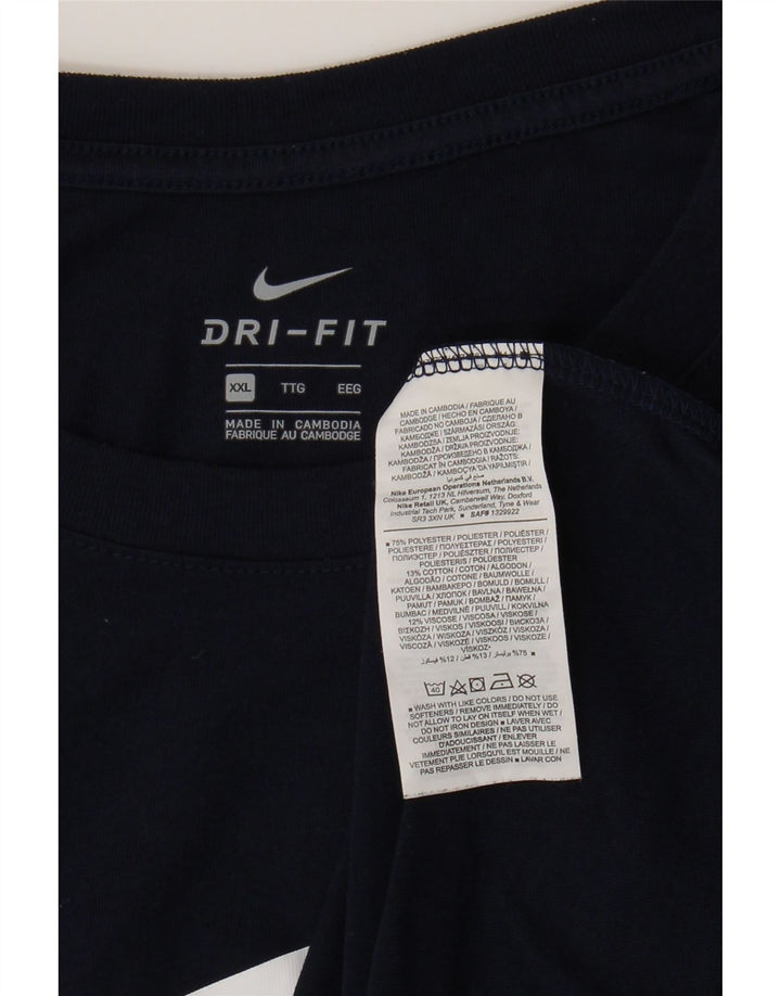 NIKE Mens Dri Fit Graphic T-Shirt Top 2XL Navy Blue Polyester