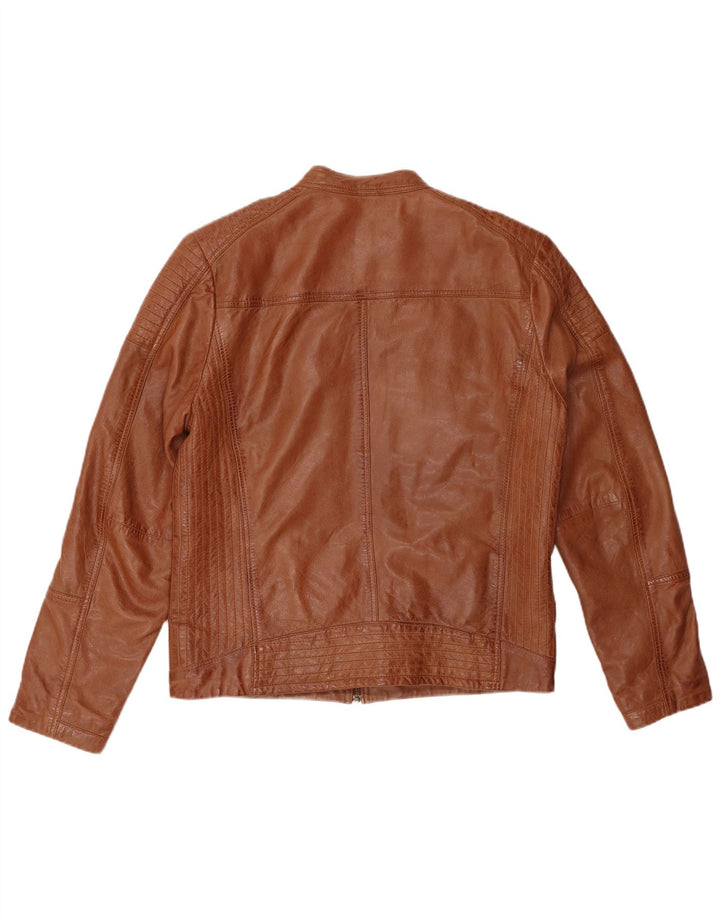 Vintage Mens Leather Biker Jacket IT 50 Large Brown Leather