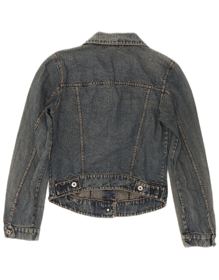 Giacca in denim vintage da donna corta UK 4 XS blu