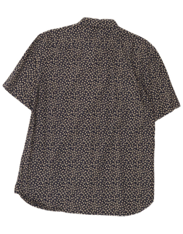 French Connection Mens Short Sleeve Shirt Large Navy Blue Floral Cotton