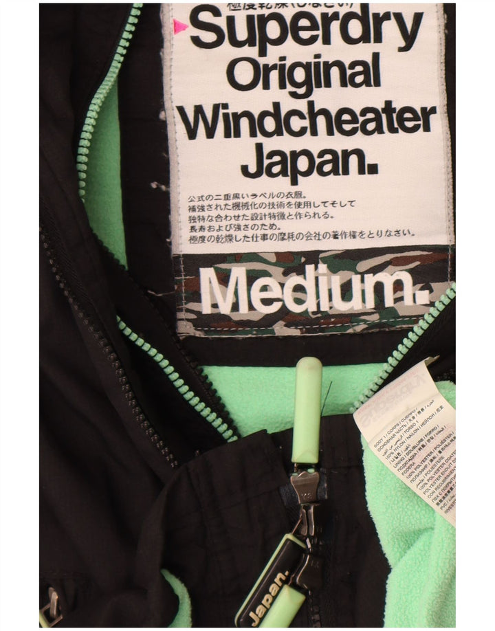 Superdry Womens Windcheater Hooded Windbreaker Jacket UK 14 Medium Black