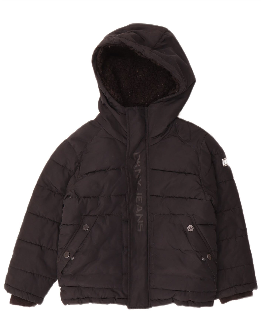 Giacca imbottita con cappuccio grafica Dkny per ragazzi 5-6 anni in poliestere nero