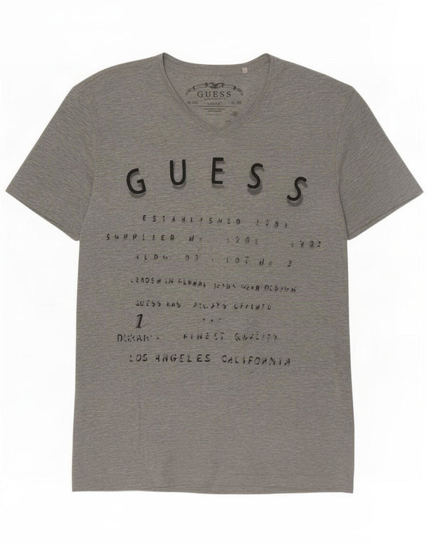 Guess Mens Graphic T-Shirt Top Large Grey Cotton