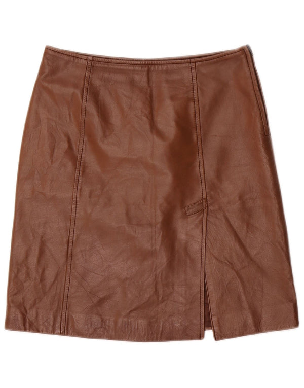 Fusta de piele vintage pentru femei UK 6 XS W26 maro