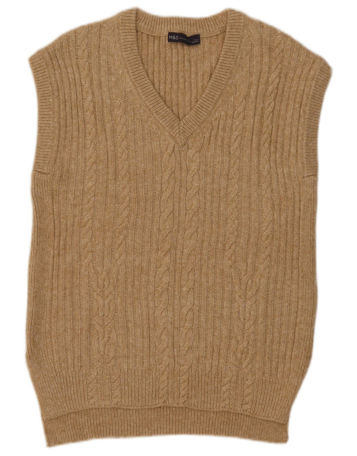 Marks & Spencer Womens Vest Tank Top UK 10 Small Beige Cotton