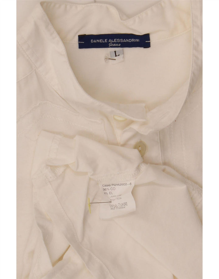 DANIELE ALESSANDRINI Womens Pullover Shirt UK 16 Large White Cotton