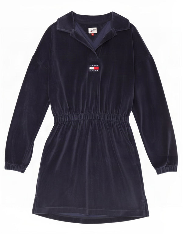 Abito maglione oversize in velluto da donna Tommy Hilfiger UK 10 piccolo blu navy
