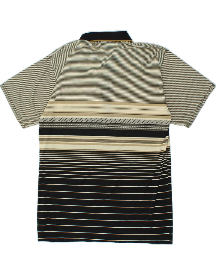 VINTAGE Mens Polo Shirt Medium Grey Striped Polyester