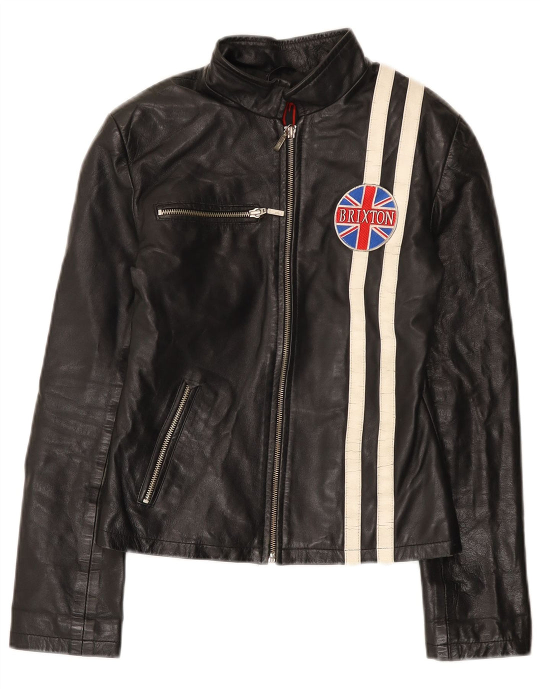 BRIXTON Womens Leather Jacket UK 10 Small Black Colourblock Leather