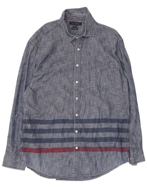 Tommy Hilfiger Mens Custom Fit Shirt Size 18 1/2 2XL Navy Blue Striped
