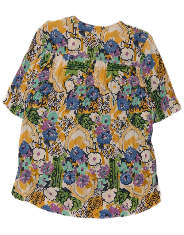 Bluzka damska z krótkim rękawem w stylu vintage, UK 14, duża, wielobarwna w kwiaty