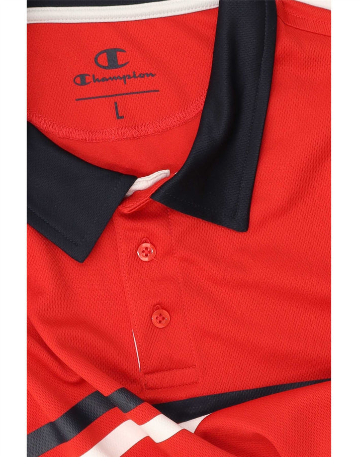 Champion Mens Rugby Polo Shirt Large Red Striped