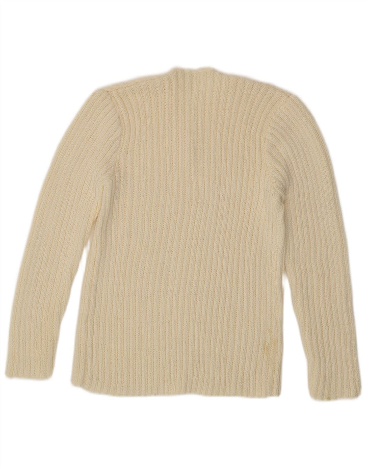 VINTAGE Womens Button Neck Jumper Sweater UK 12 Medium Off White