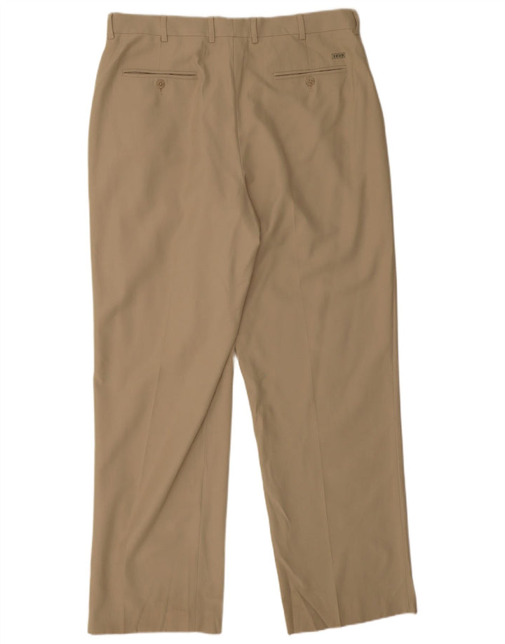Izod Mens Straight Chino Trousers W36 L32 Beige Polyester