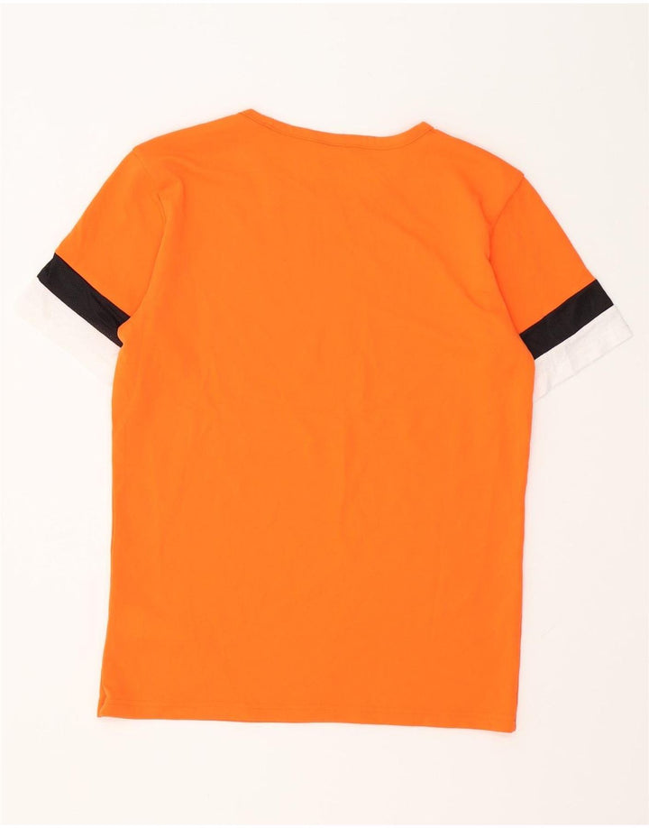PUMA Mens T-Shirt Top Medium Orange Colourblock Polyester
