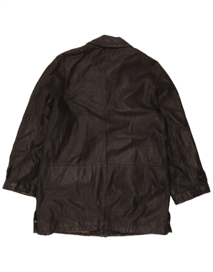 VINTAGE Mens Leather Coat IT 50 Large Black Leather