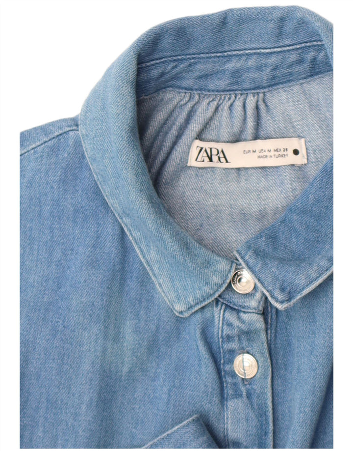 Zara Womens Long Sleeve Denim Dress UK 12 Medium Blue
