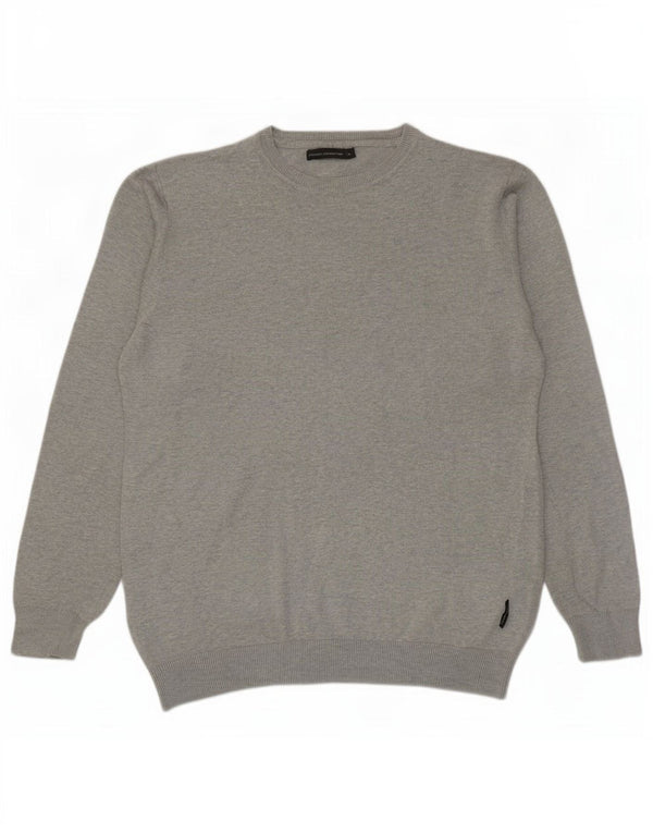 French Connection Maglione da uomo con scollo a barca XL Cotone chiazzato grigio