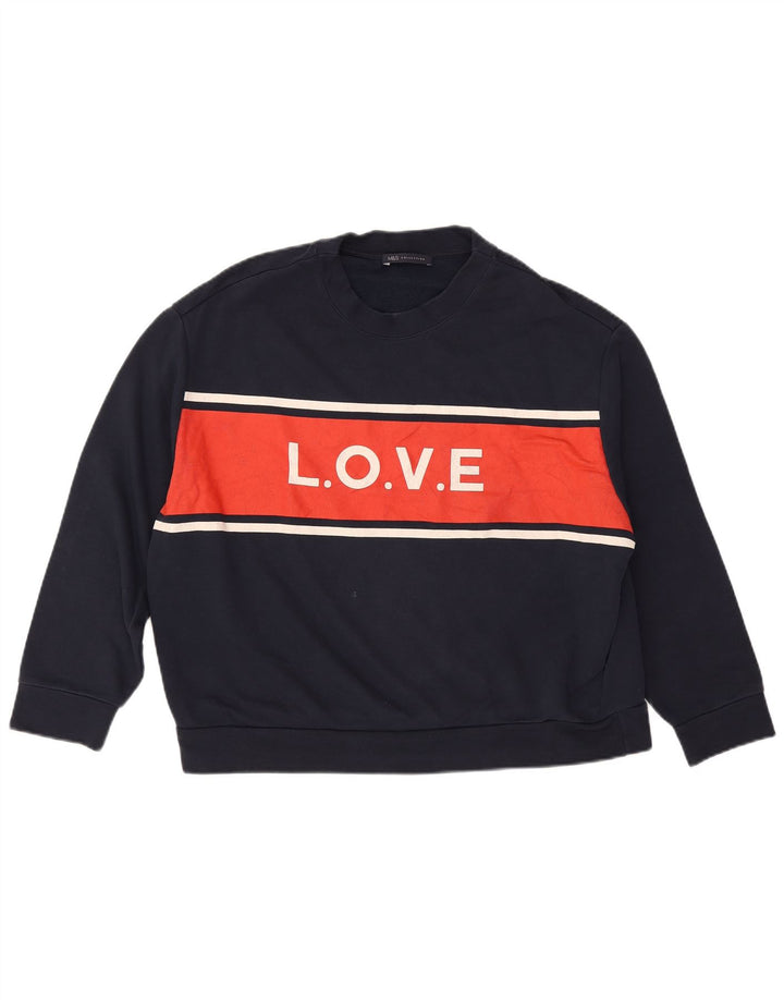 Marks & Spencer Womens Graphic Sweatshirt Jumper UK 14 Medium Navy Blue