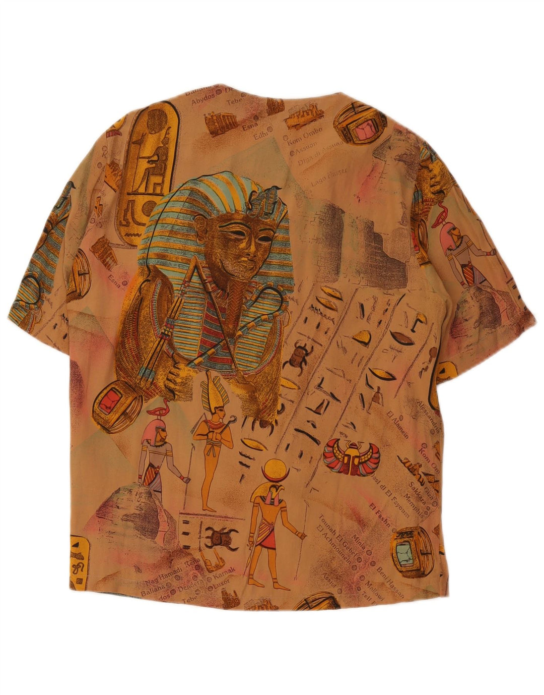 Vintage Womens Abstract Pattern Short Sleeve Shirt Blouse IT 46 Large Brown
