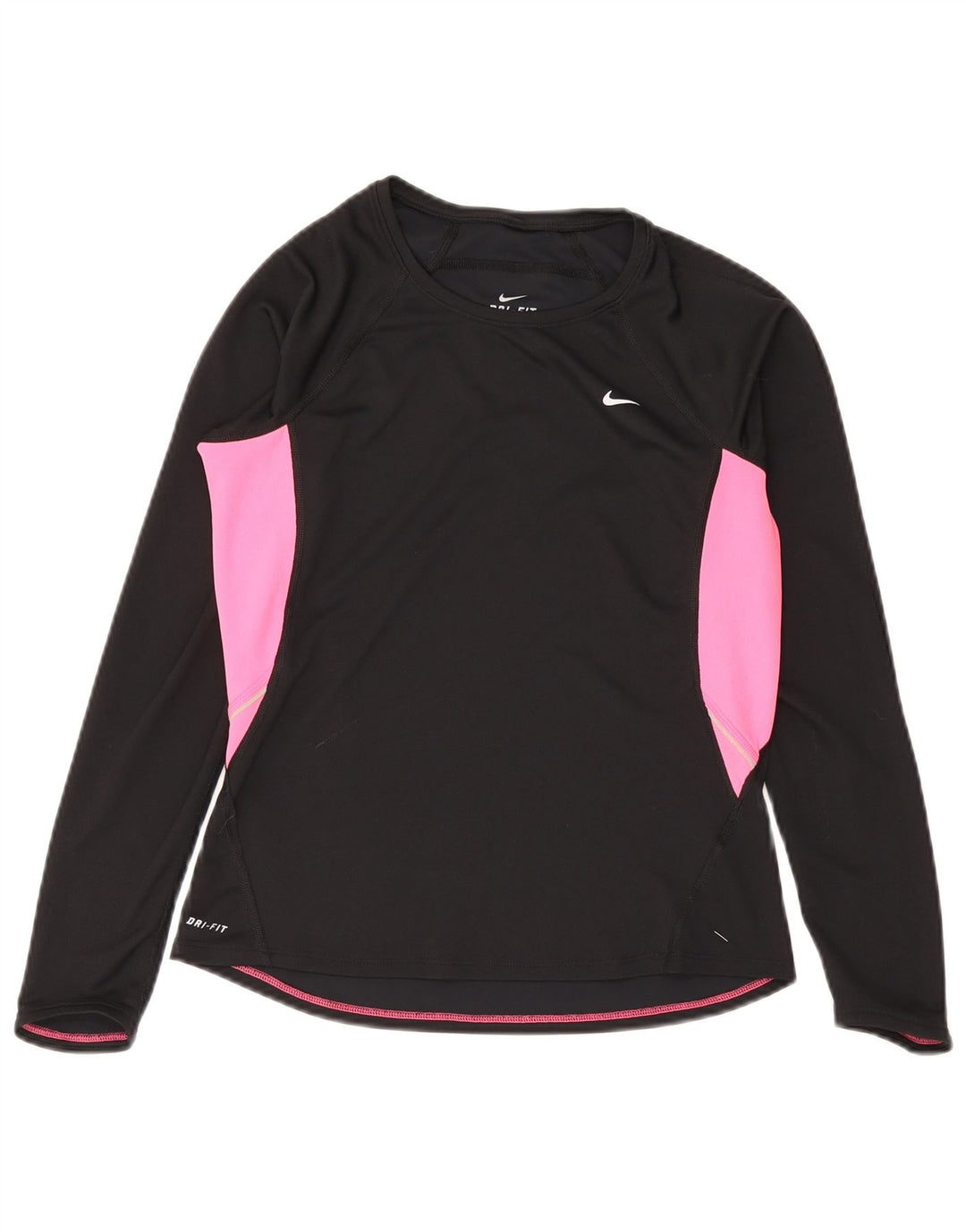 Nike Womens Dri Fit Top Long Sleeve UK 12/14 Medium Black Colourblock