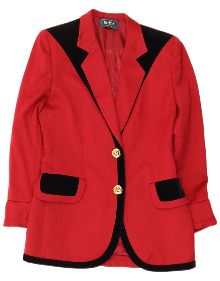 Jaqueta Blazer Longline Feminina Vintage de 2 Botões Reino Unido 12 Colorblock Vermelho Médio