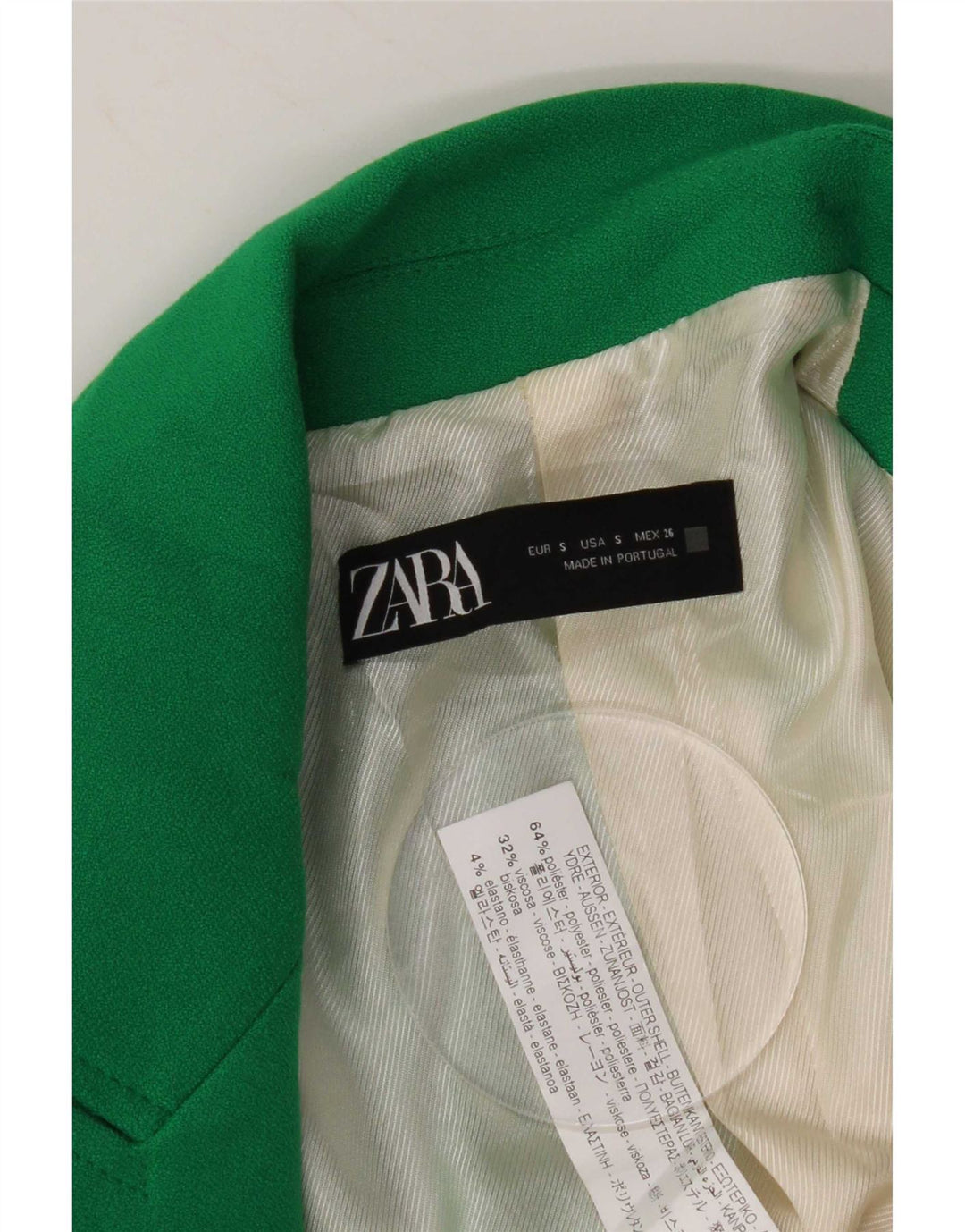 Zara Dame Dobbeltradet Blazer Jacket UK 10 Small Green Polyester