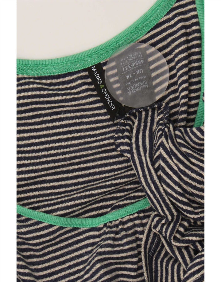 Marks & Spencer Womens Top 3/4 Sleeve UK 14 Medium Navy Blue Pinstripe