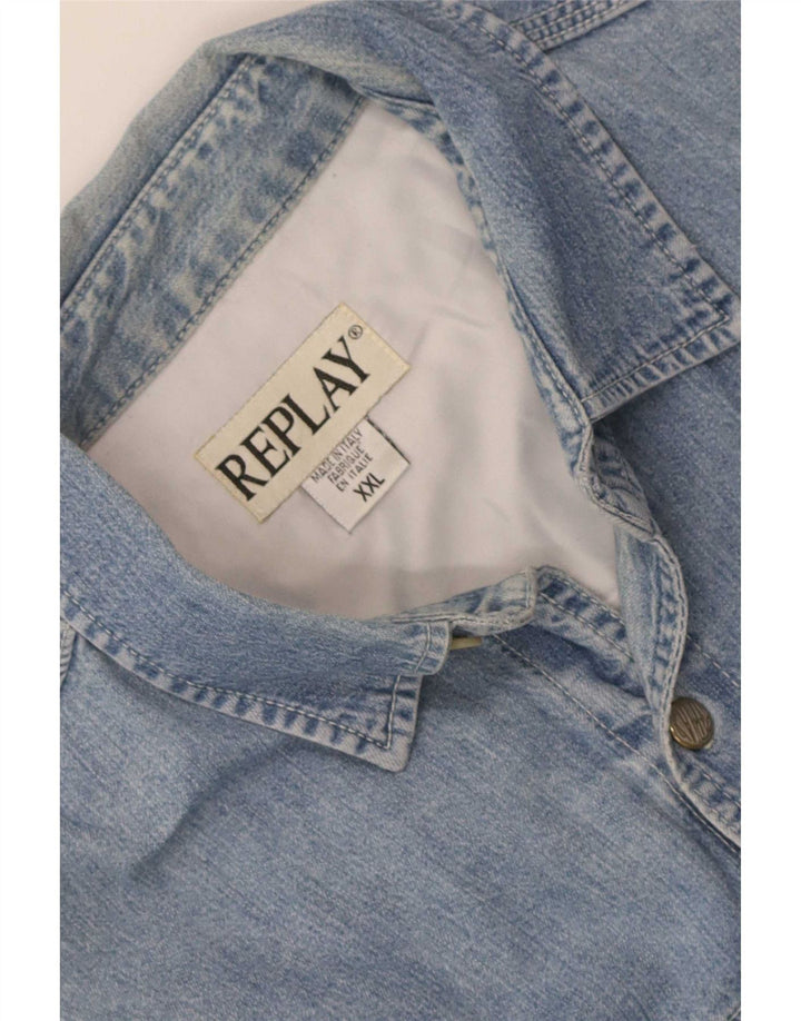Replay Mens Regular Fit Denim Shirt 2XL Blue Cotton