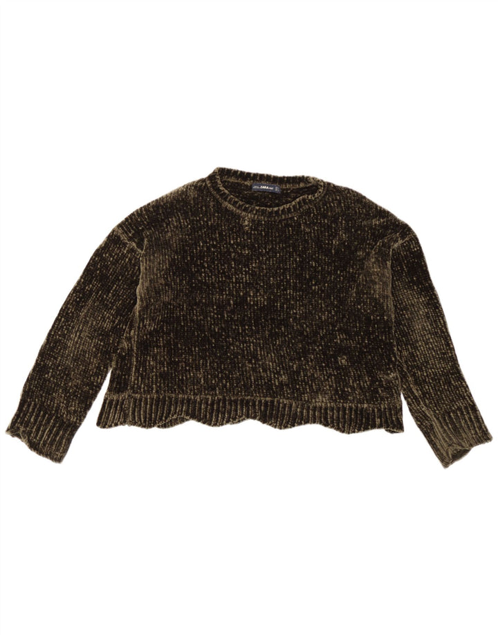 Zara Womens Oversized Crew Neck Jumper Sweater UK 10 Small Khaki