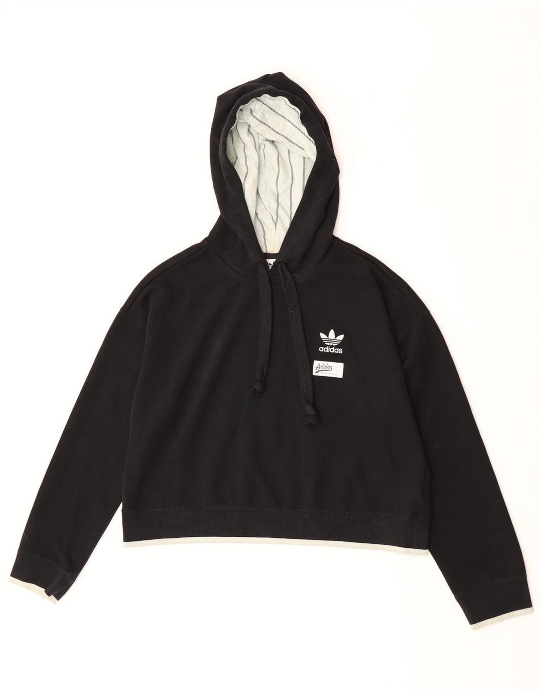 Adidas Womens Crop Oversized Hoodie Jumper UK 10 Small  Black Polyester
