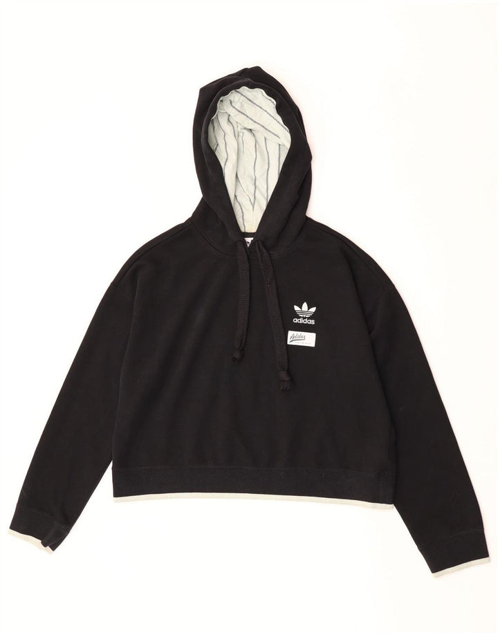Adidas Womens Crop Oversized Hoodie Jumper UK 10 Small  Black Polyester