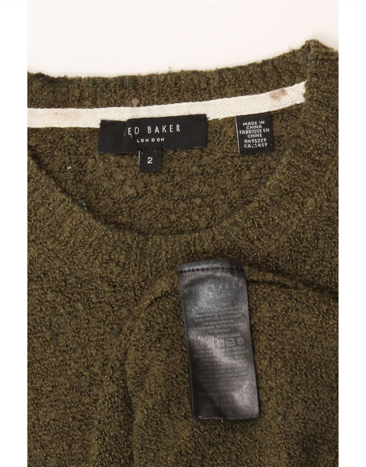 Ted Baker Herre Graphic Crew Neck Jumper Sweater Størrelse 2 Small Khaki Wool