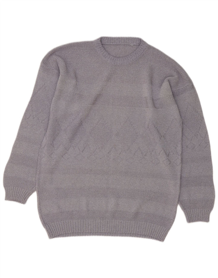 Vintage Mens Crew Neck Jumper Sweater Large Grey Argyle/Diamond