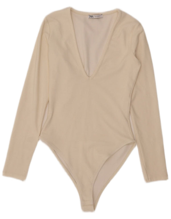 Body a maniche lunghe da donna Zara UK 12 medio bianco sporco