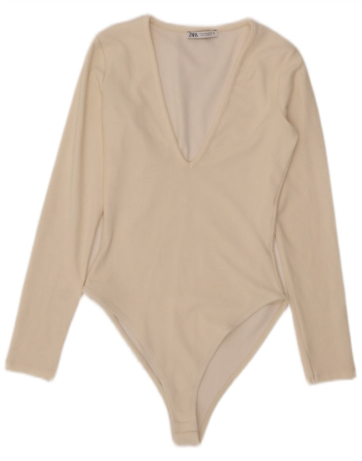 Damskie body z długim rękawem Zara UK 12 Medium Off White
