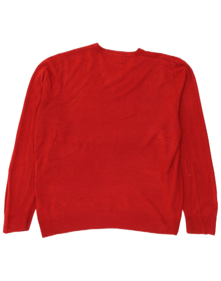Marks & Spencer Mens Blue Harbour V-Neck Jumper Sweater Medium Red Acrylic