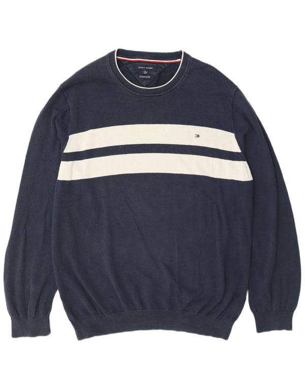 Tommy Hilfiger Mens Crew Neck Jumper Sweater 2XL Navy Blue Colourblock