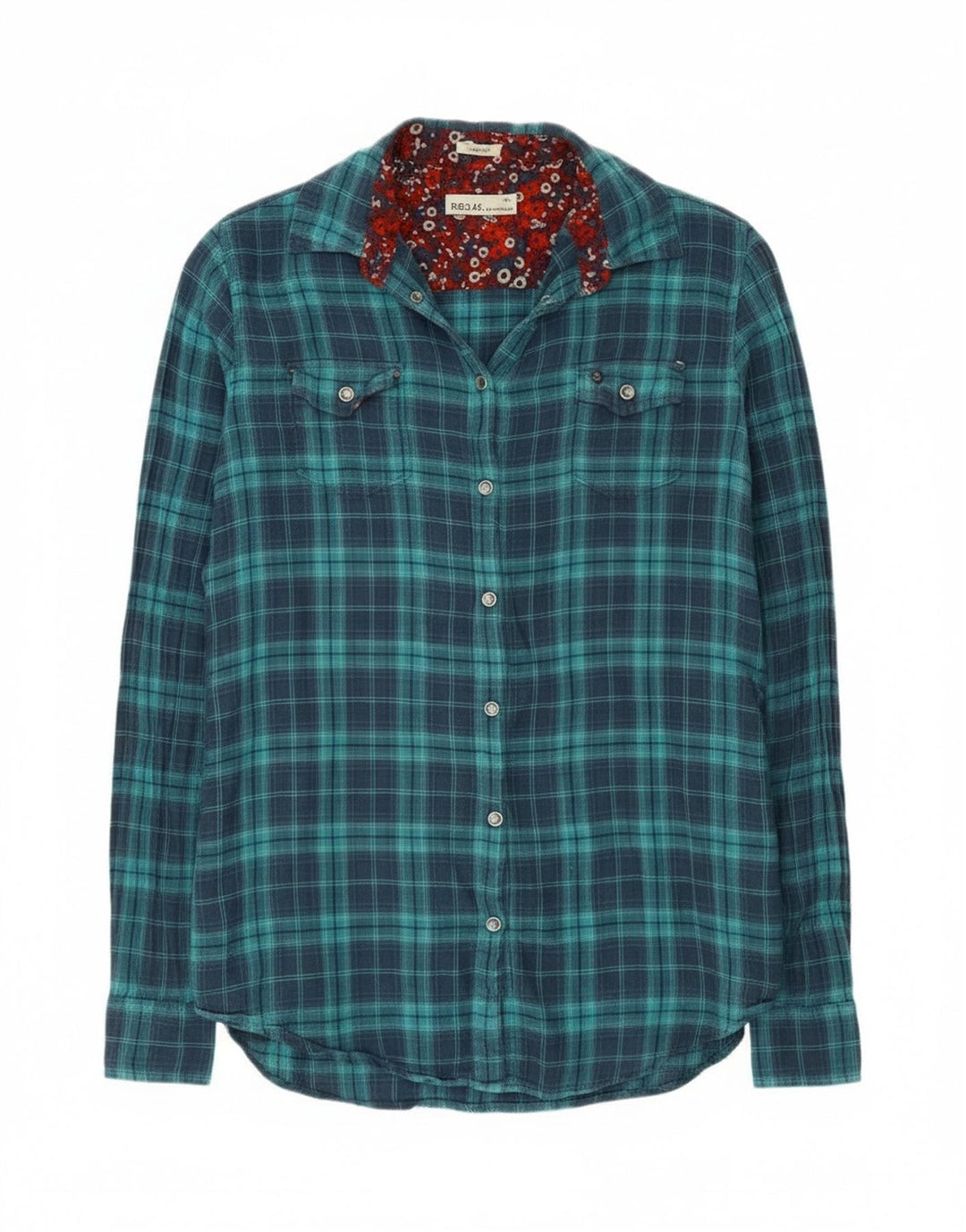 Replay Womens Regular Flannel Shirt UK 10 Small Blue Check Cotton