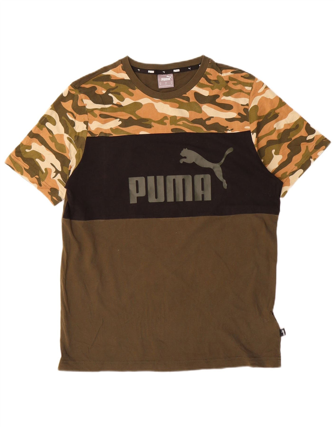 PUMA Mens Graphic T-Shirt Top Medium Khaki Camouflage Cotton