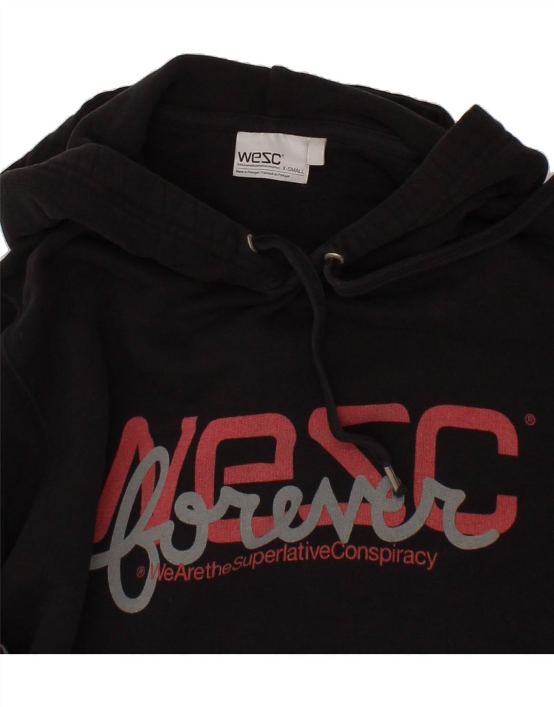 WESC Mens Graphic Hoodie Jumper XS Black Cotton Vintage Wesc and Second-Hand Wesc from Messina Hembry 